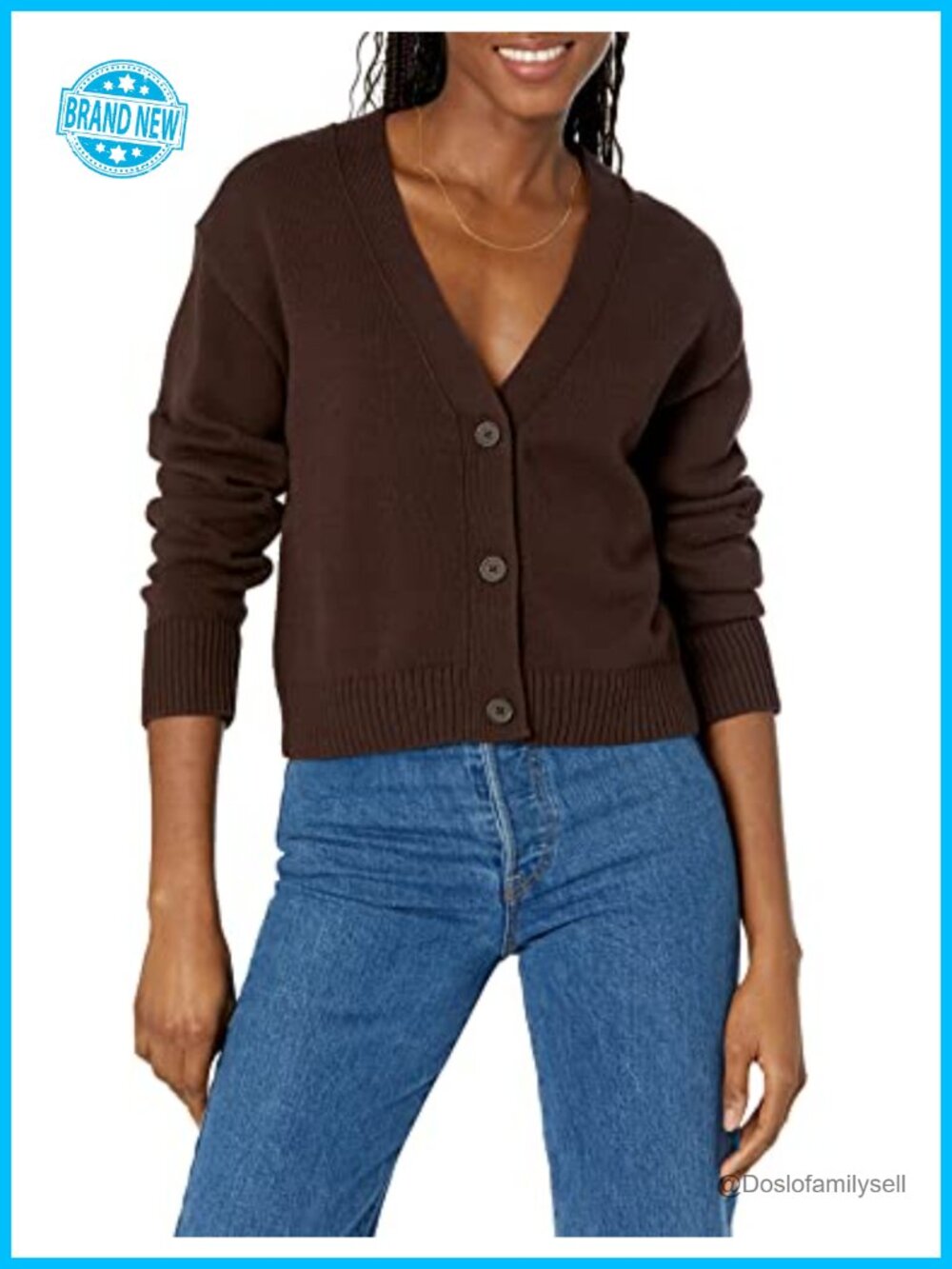Women's Relaxed Fit Midweight Cropped Cardigan Sweater Button V-Neck
